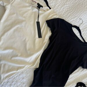 House of Harlow 1960 White and Black thong Bodysuit Set